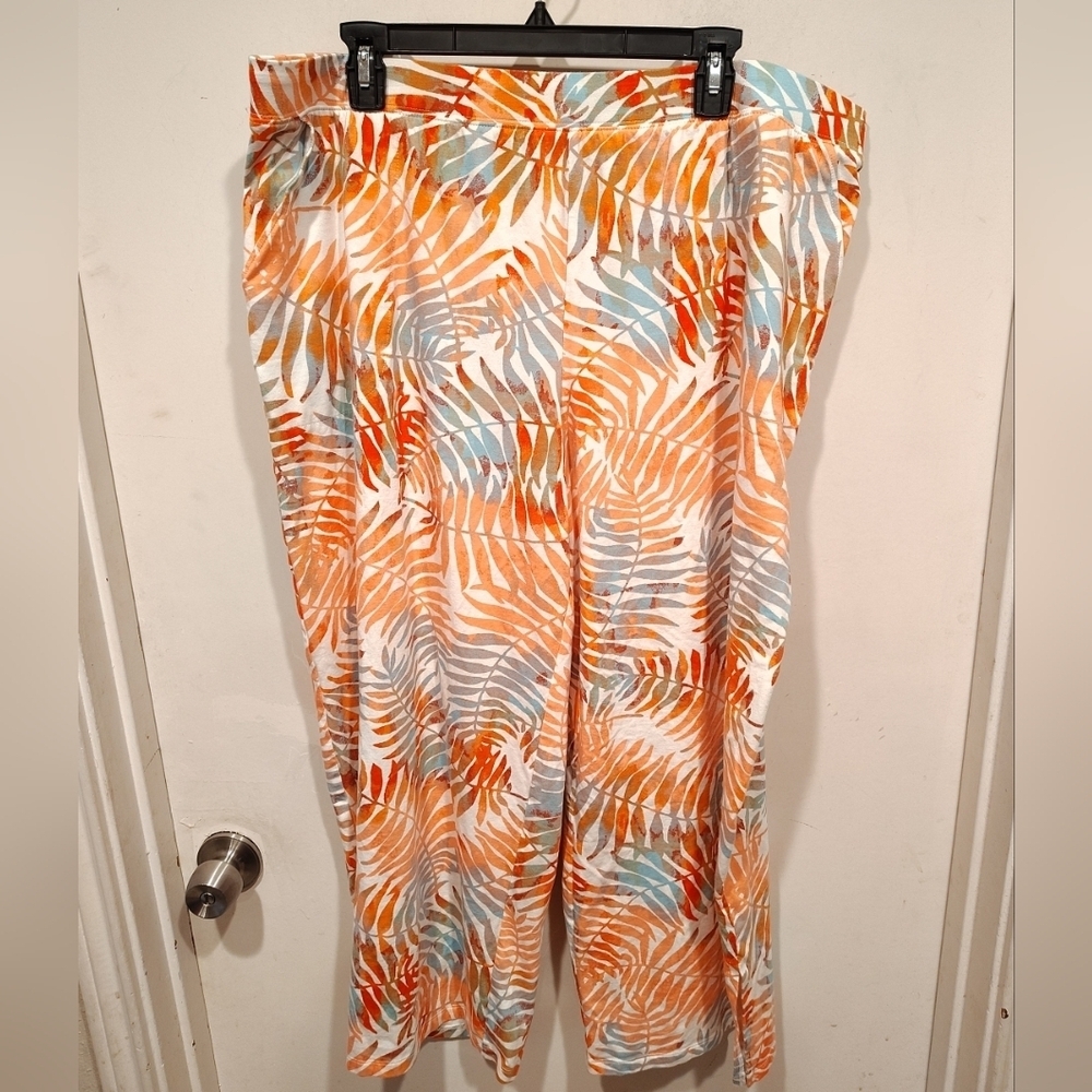 D & Co. Beach Tropical Women's Stretch Knit Wide Leg Cropped Pull-On Pants 1XP